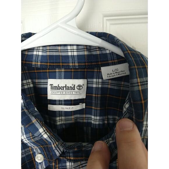 Timberland Men's L Collared Button Shirt Blue Plaid Long Sleeve preppy academia - Picture 3 of 7